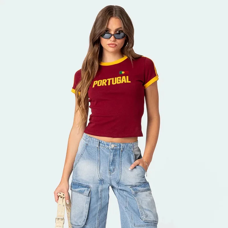

Y2K aesthetic short-sleeved T-shirt Y2K Gothic twill shirt letter printing retro women's casual embroidery T-shirt street clothi
