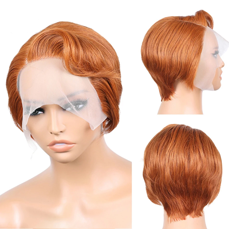 Short Bob Wig Straight Human Hair Wigs Remy T Part Transparent Pixie Cut Lace Wig Preplucked Natural Hairline For Women