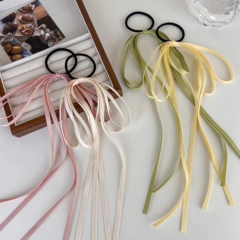 

Korean BowKnot Hair Tie Scrunchies for Women Fashion Long Ribbon Elastic Hair Bands Bow Ponytail Ties Hair Accessories