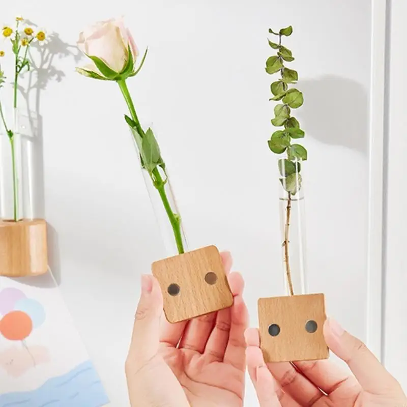 Elegant Wooden Refrigerator Magnet Vases Tube Flower Vases Simple and Modern Styles Vases For Kitchen and Home Decoration 5