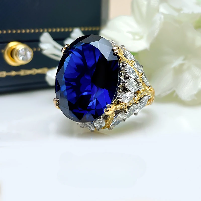 

Luxury 19 Carat Artificial Red Treasure Ring Exaggerated Large Gemstone S925 Silver Engagement Women's Jewelry