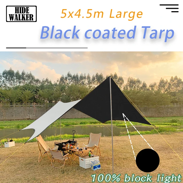 Fekete Bevonat Hexa Tarp Vinil Bevonatú 5X4.5 Kültéri Kemping Hexagon Flysheet Butterfly Shape Hexagonális Nagy Vízálló