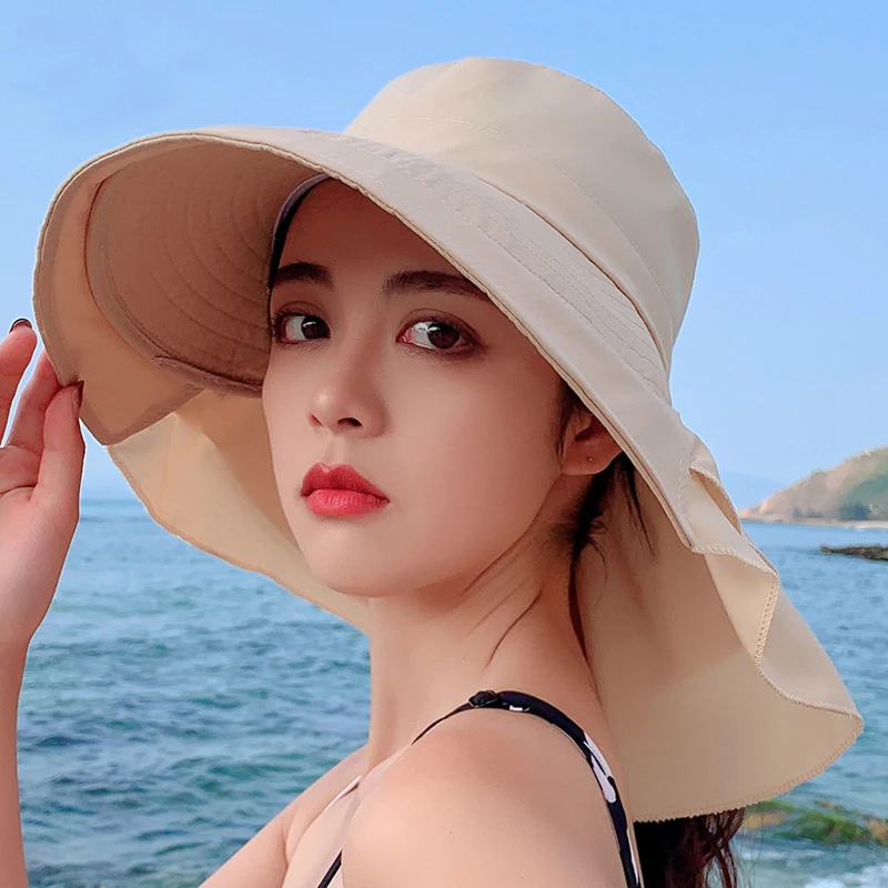 UV Protection Sun Hat With Neck Flap, Wide Brim Foldable Beach Hat For Women Outdoor Hiking Travel_voghion.com