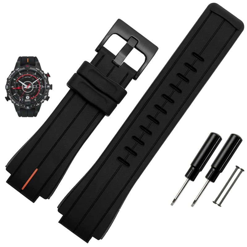 High-Quality Black Waterproof Silicone Sports Watchband - Men's 24mm