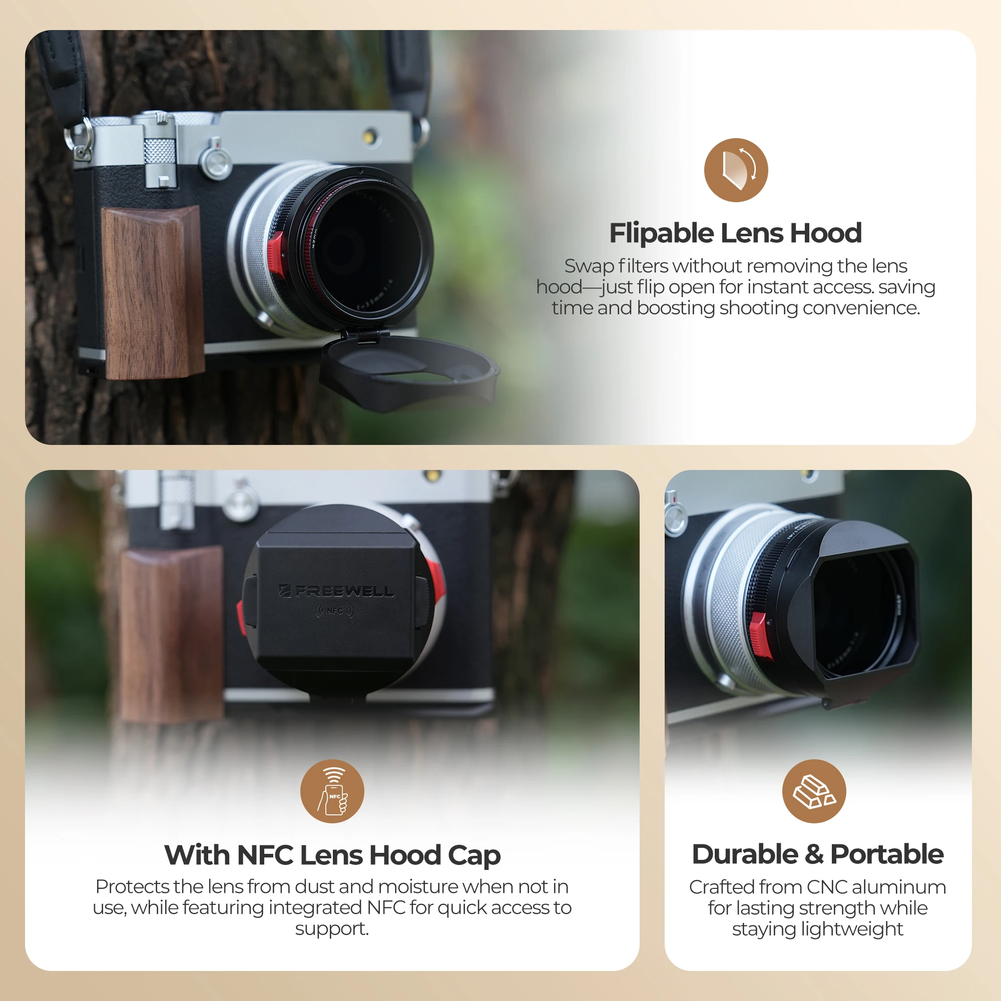 Real Lens Hood for Fuji GFX100RF Camera With Hybrid CPL/Black Mist Filters, Quic