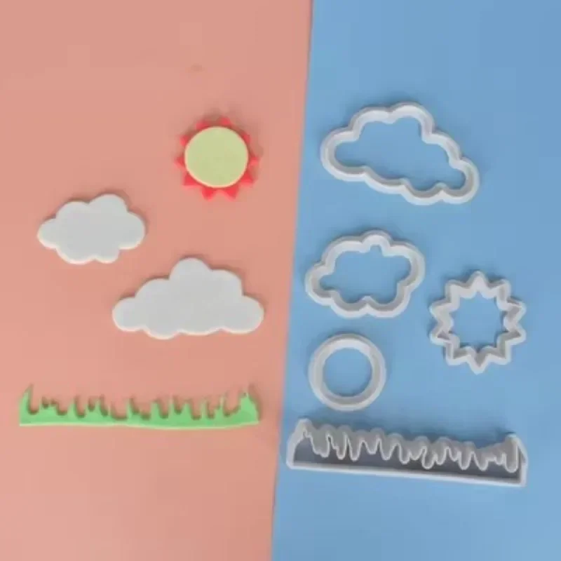 5Pcs Grass Sun Cloud Cake Cutter Sugar Craft Cookie Mold Fondant Reusable Kitchen Baking Decorating Tools Biscuit Cupcake Pastry