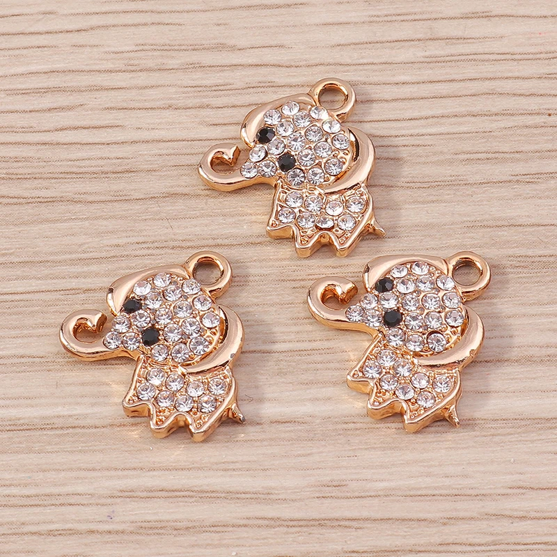 10 Stück 15 x 16 mm niedliche Kristall-Tier-Elefant-Anhänger für die Schmuckherstellung, Ohrringe, Halsketten, Armbänder, DIY-Bastelzubehör