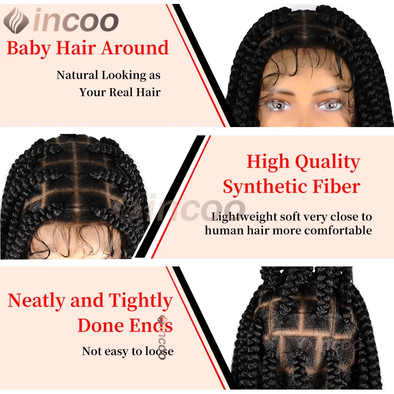 Synthetic 360 Full Lace Wigs Jumbo Box Braided Wigs Knotless Braids Lace Wig For Black Women Long 36&ldquo; Cornrows Box Braided