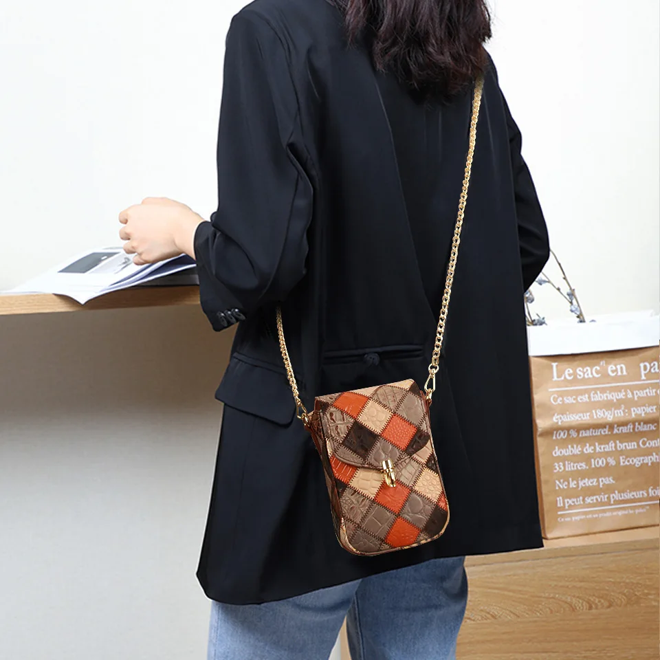 Phone Bag for Women Genuine Leather Shoulder Bags Design Brand Fashion Cow Leather Chain Crossbody Bag Small Flap Retro Female