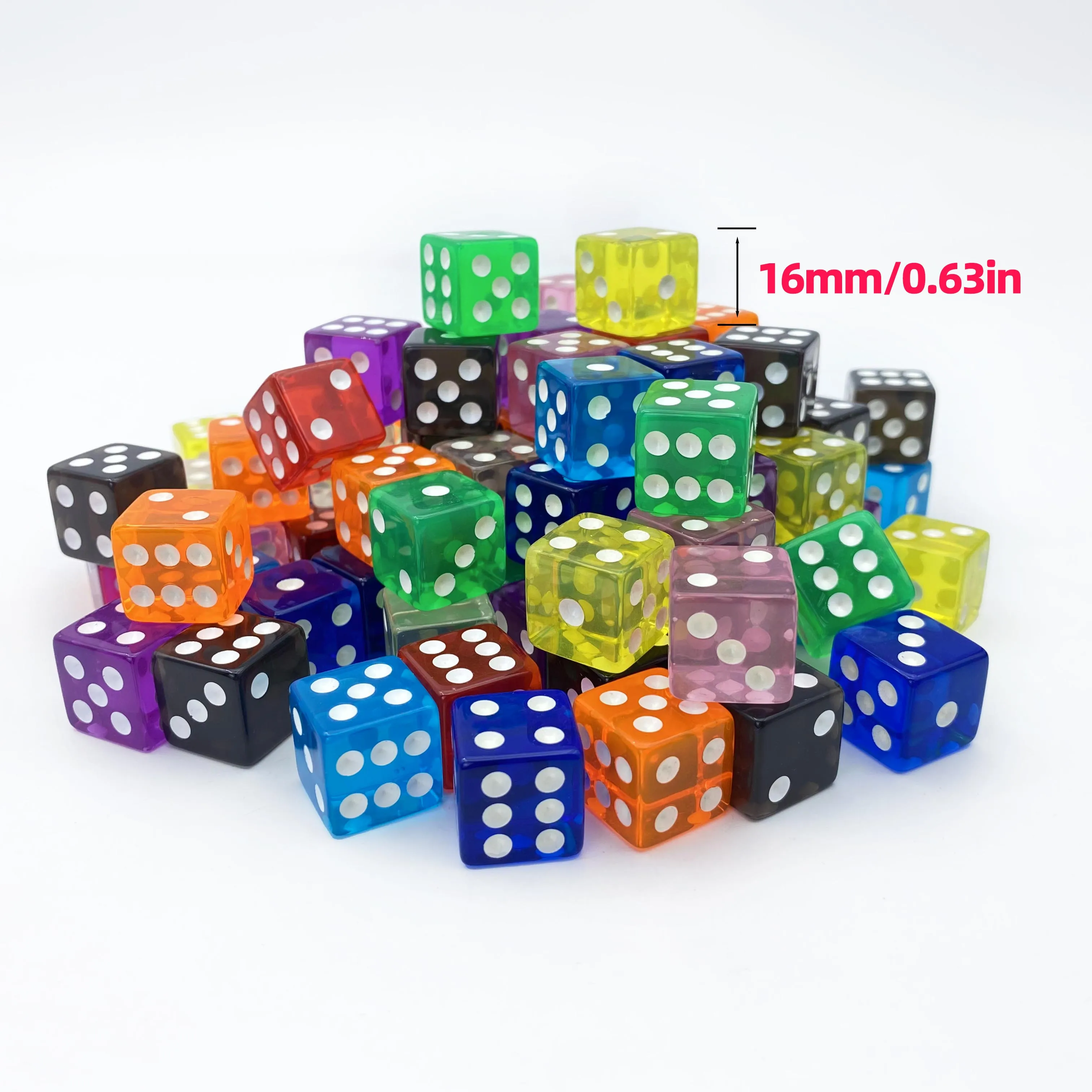 Acrylic Dice 100 Pcs Per Package 10 Color 16mm 6 Side D6 Square Corner Transperent Colorful Board Game Casino Party Gift