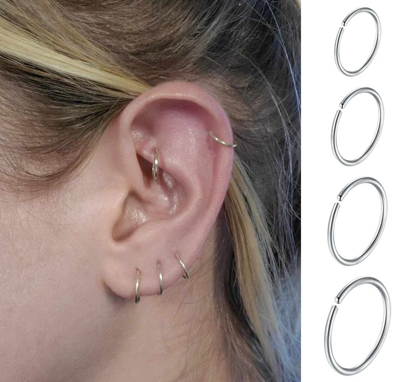 Small Open Nose Rings Love Heart Pendant Nose stud L Shaped Butterfly Flower Stainless Steel Spiral Piercing Jewelry 18Pcs