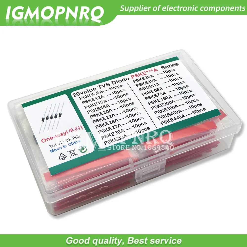 20 Valori * 10 Pz = 200 Pz Kit Transistor Tvs P6Ke6.8A/Ca 12/15/18/20/22/24/27/30/33/36/39/51/68/75/150/200/300/400/440/A/Ca Diodo