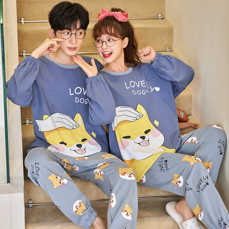 Couple Pajama Set Sleepwear Autumn Cotton Pyjamas Loungewear Cartoon Homewear Lover Pijamas Long Sleeved Men Women Casual Pyjama