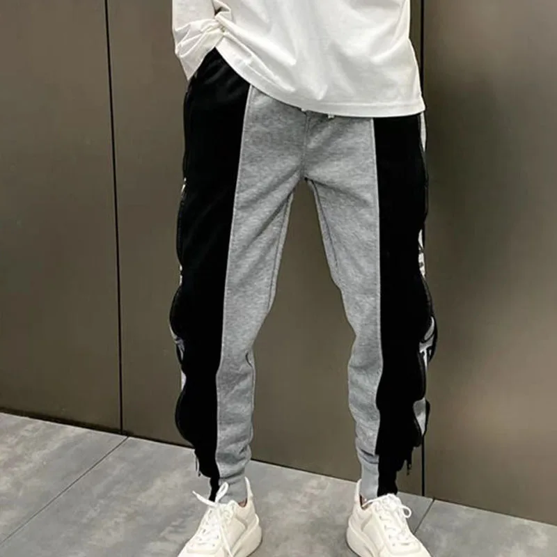 New Autumn/Winter Fashion Korean Edition Thickened Zipper Panel Cropped Pants for Sports, Casual, Versatile, Loose Tie Leggings