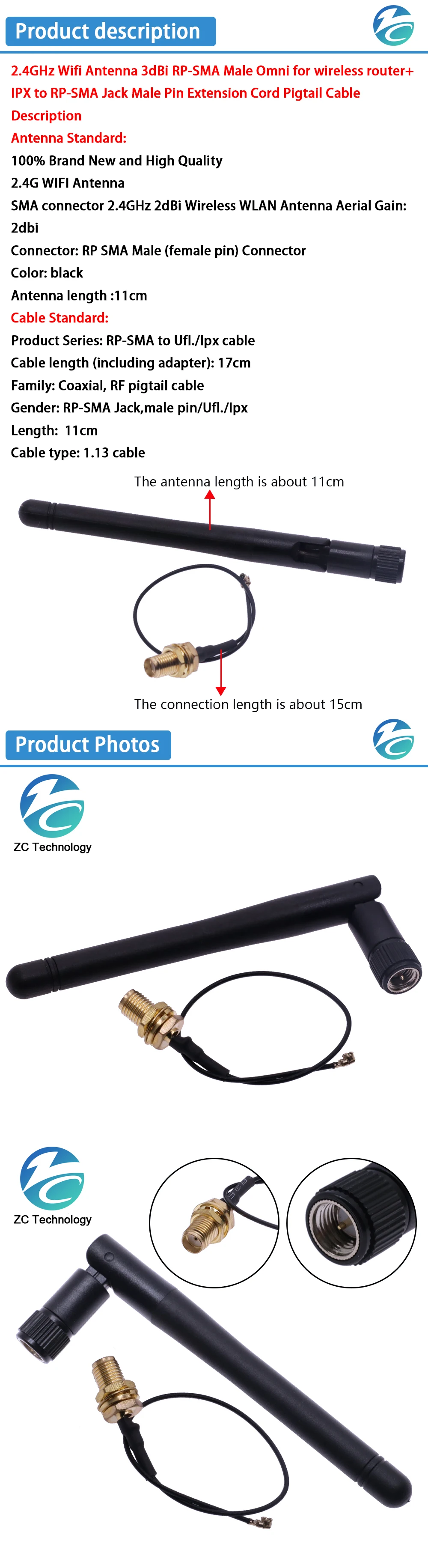 Sfa93860dadf14404b05e6c3fd5ae2f01C Antena 2.4GHz 3dBi WiFi 2.4g antena RP-SMA router bezprzewodowy męskie 17cm PCI U.FL IPX do RP SMA kabel pigtailowy męskie ESP8266 ESP32