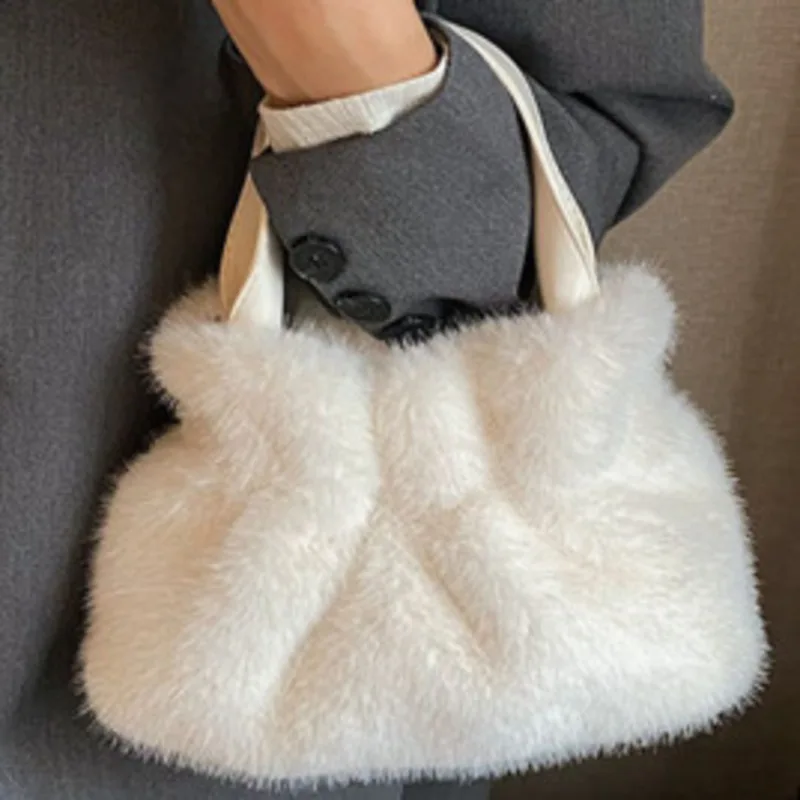 Bag Imitation Plush New Shoulder Mink Wrinkle Handbag For Woman Crossbody Ladies Casual High-Quality Messenger Versatile Luxury