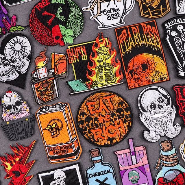 Flame Skull Patch Clothing Punk Embroidered Patches For Clothes Iron On  Patch On Clothes Thermoadhesive Patches Jacket Badge DIY