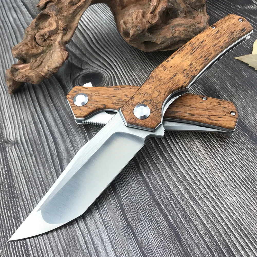 

Camping Outdoor EDC Pocket Flipper D2 Blade Combat Knives Folding Knife Survival Hunting Tactical Knife Wood Handle Jackknife