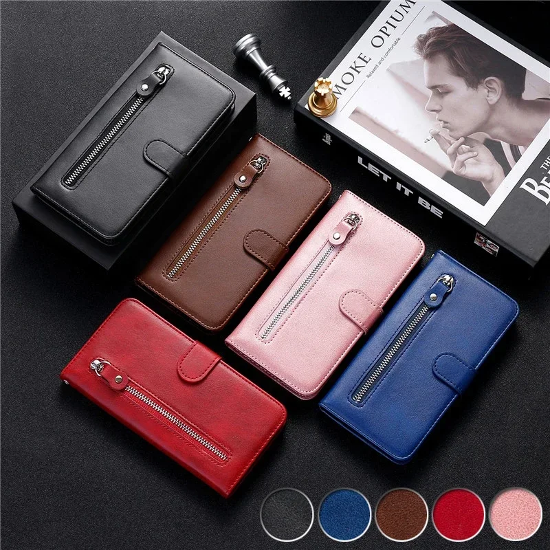 Luxury Flip Magnetic Leather Wallet Case with Zipper Card Slot