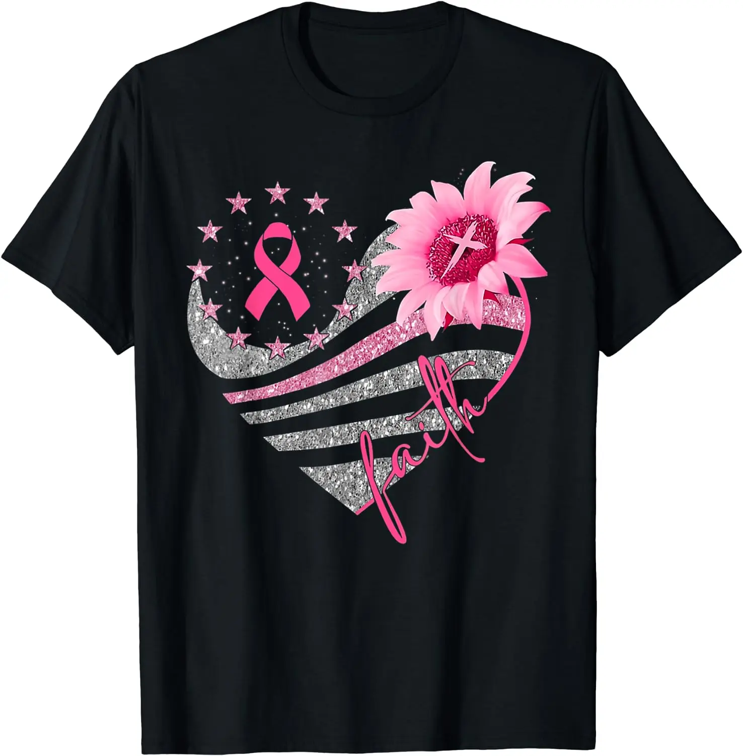 

Breast Cancer Awareness Sun Flower Faith Heart Women T-Shirt T Shirts for Women Casual Cotton Daily Four Seasons Graphic