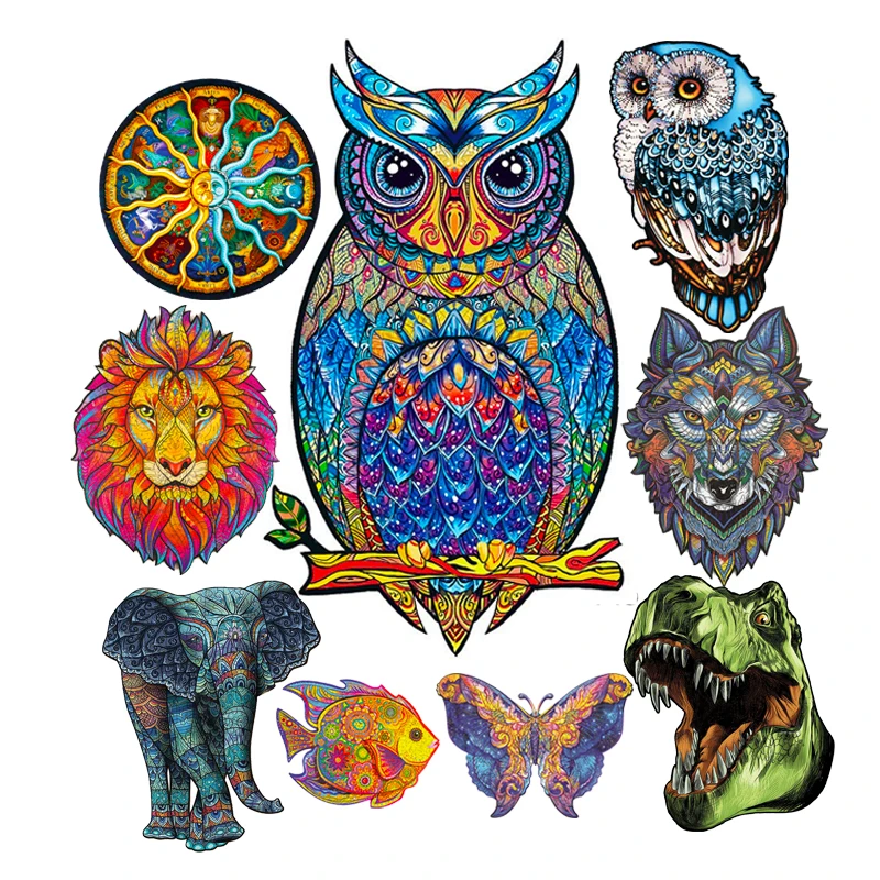 2022 Creative Animal Wooden Puzzles Horse Owl Jigsaw Puzzle for Adults Wood Puzzl Educational Toys For Kids |