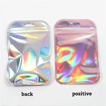 50pcs 100pcs Pink Laser Ziplock Bags Reusable Plastic Transparent Bags for Jewelry Packaging Cosmetic Retail Display Bags 2