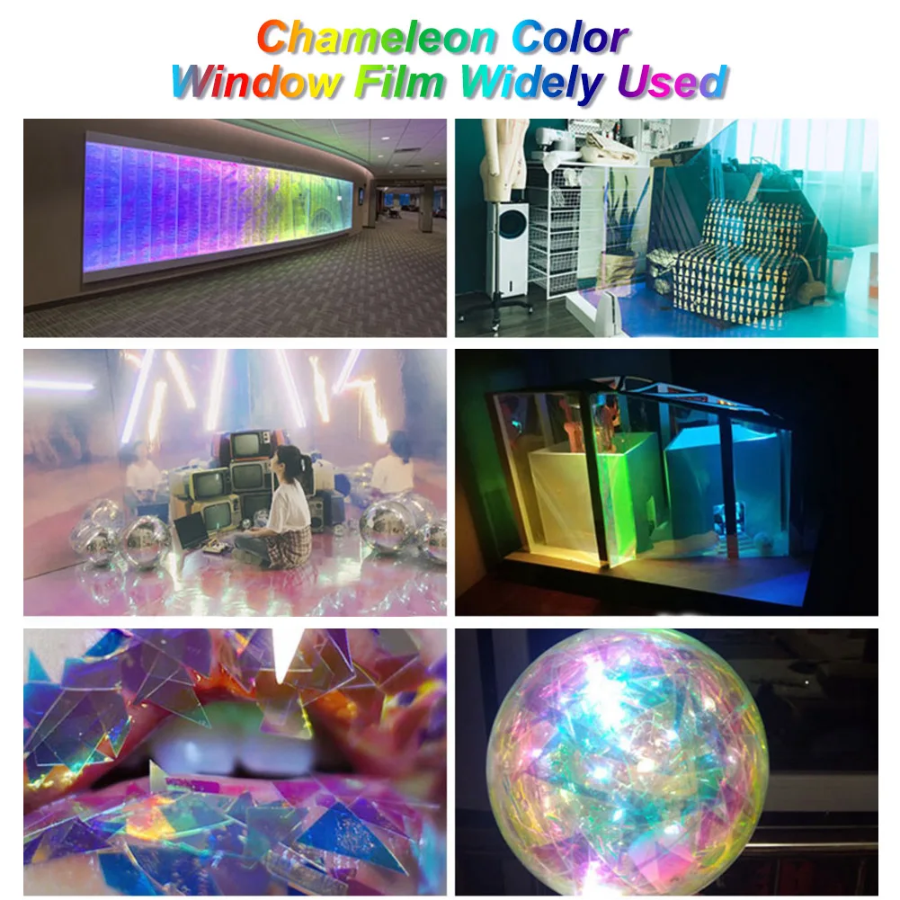 Chameleon Red Window Film VLT58% Rainbow Effect Iridescent Clear Film Holographic Vinyl Solar Protection Residential Glass