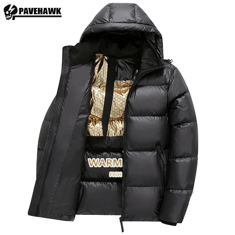 

Winter Hooded Thick Parkas Mens Puffer Black Gold Vintage Classic Bomber Casual Windproof Jackets Coat Male Overcoat Outdoor