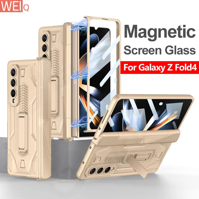 

Защитный чехол с магнитным шарниром для Samsung Galaxy Z Fold 4, Твердый защитный чехол из закаленного стекла для Galaxy Z Fold4, чехол ZFOLD4