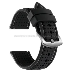 Breathable Silicone Quick Release Watch Strap - Soft Rubber Bracelet - 20mm (BlackWhite)