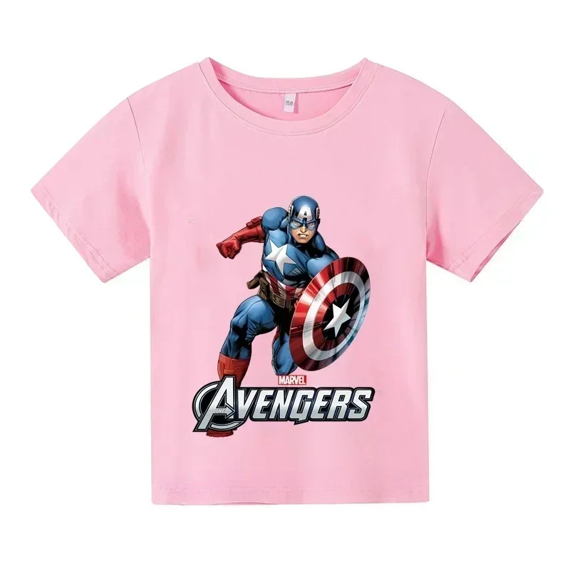 thumbnail image 1 of Camiseta de algodón hippie de Marvel Fashion Card Capitán América Spider-Man, camiseta de manga corta de verano para niños, camiseta informal de manga corta súper genial, 1 of 5