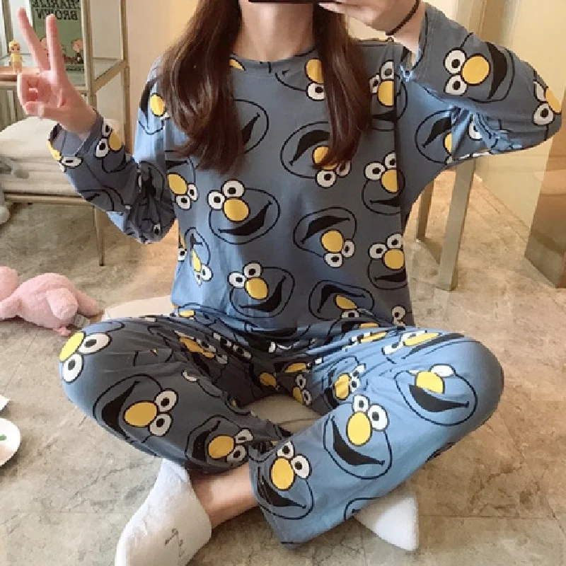 Spring Pajamas Ladies Korean Style Long-sleeved Trousers Home Service Thin Section Women's Loose Large Size Two-piece Suit