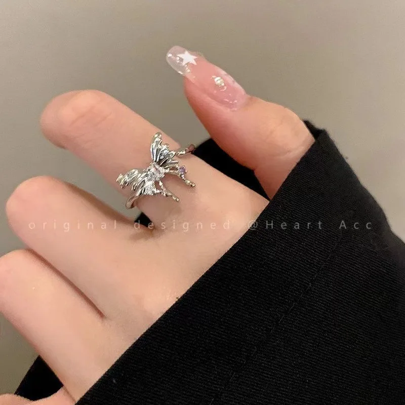 Crystal Rings Kpop Heart Adjustable Ring Irregular Geometry Punk Vintage Rings for Women Girls New Fashion Jewelry