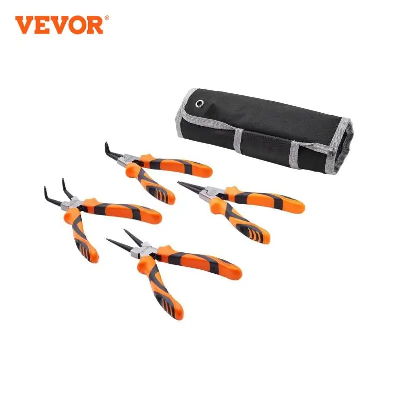 Wire Cutter Pliers 4-Piece 0.07" Snap Ring Pliers Set Tip Diameter High Carbon Steel Straight and Bent Jaw Heavy Duty Pliers