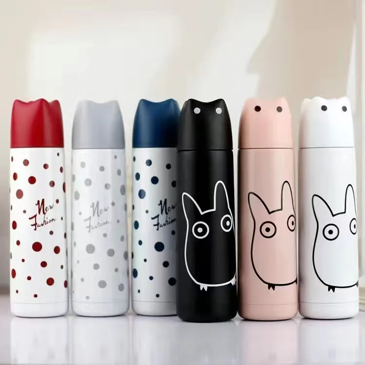 Cute Cat Vacuum Thermal Mug Flasks Thermos 500ml Student Lovers Thermos Cup Stainless Steel Coffee Bottle Drink Travel Gift