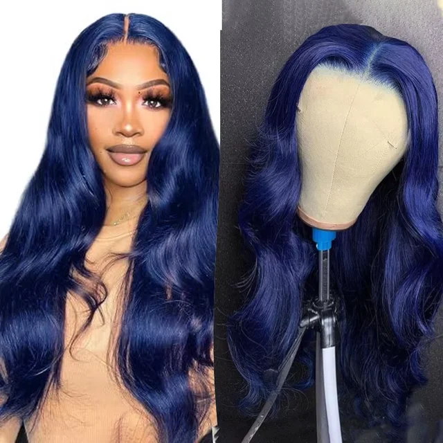 13x6 bleu nuit vague de corps perruques cheveux humains 13x4 HD dentelle frontale perruque bleu foncé avant de lacet perruques de cheveux humains pour les femmes 180 densité 1