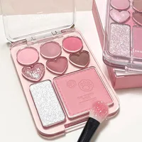 8-Color Pink Orange Eyeshadow Palette Facial Blusher Highlighter Brightening Lasting Heart-shaped Eye Shadow Makeup Cosmetics 1