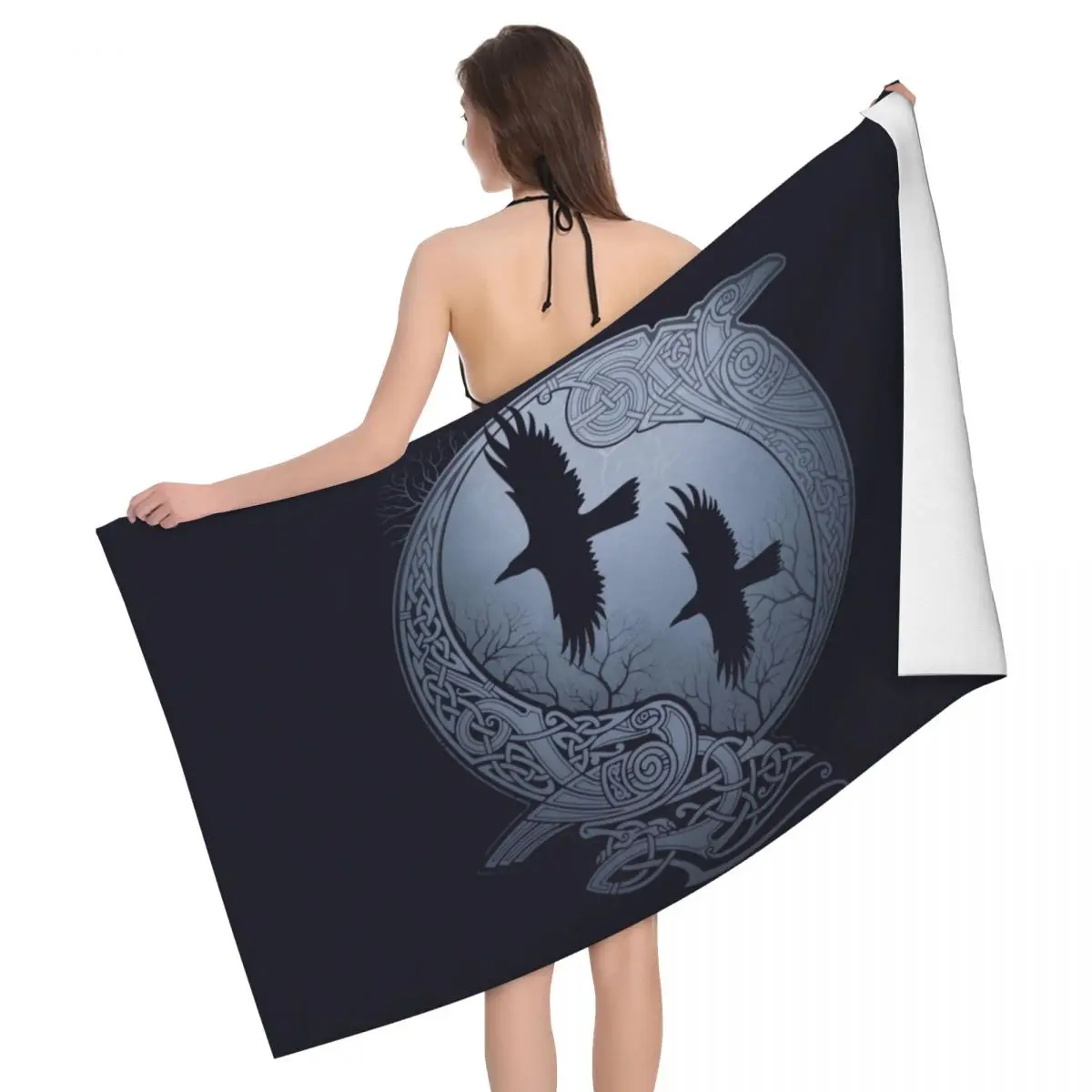 

Odin Ravens Bath Beach Towel Microfiber Viking Norse Huginn and Muninn Travelling Swimming Camping Towels