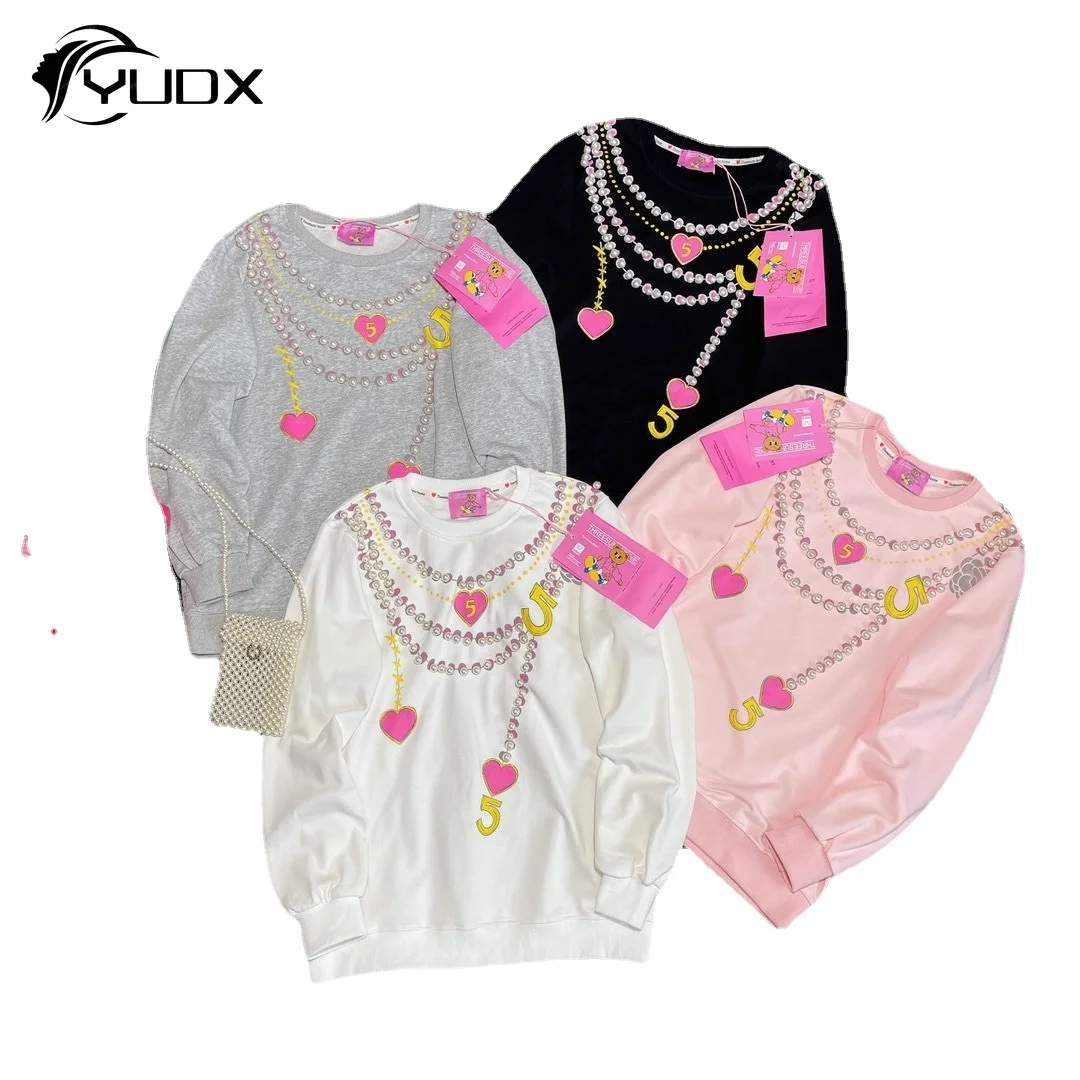 

YUDX Original 2024 New Spring Long Sleeve Sweatshirts Loose O-neck Pullover Top Beads Pearl Necklace Age Reduction Hoodie Casual