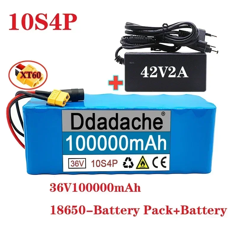 

100% Original 36V Battery 10S4P 100Ah Battery Pack High Power Battery 36V 100000mAh Electric Bicycle BMS+42V2A Charger