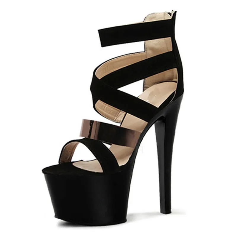 

Nightclub style sexy stiletto sandals, 17 cm high with a stage walk, cross sandals with buckles dance shoes