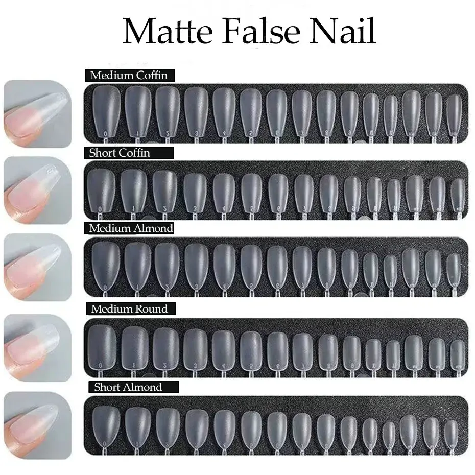 300pcs Nail Art Press on False Nail Matte Clear Full Cover Coffin Square Almond Short Fake Nail Gel Tips Manicure Extension Tool