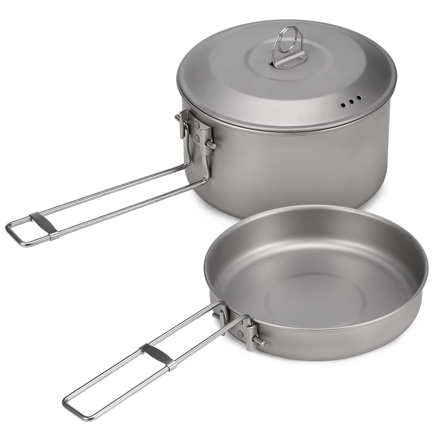 Titanium Camping Cookware Set With Lid And Foldable Handles_voghion.com