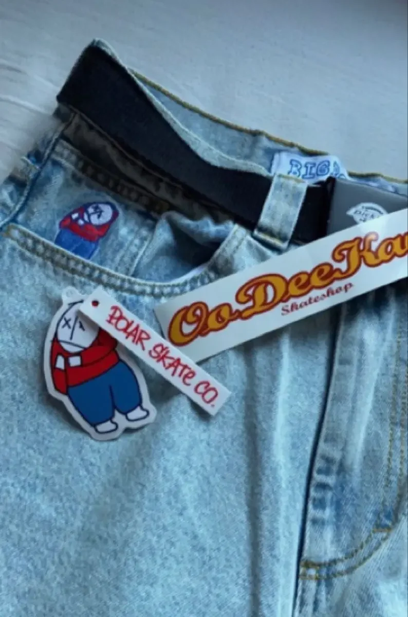 BigBoy Embroidery high waisted Jeans Retro Blue Baggy Skateboard Streetwear Y2K Couples Fashion Basketball Pants Clothing 5