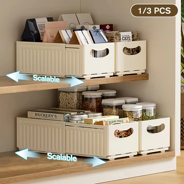 Organisateur de tiroir rétractable, boîte de rangement d'armoire réglable, organisateurs de cuisine empilables, boîte de rangement de tri pour la maison 1/3 pièces 1