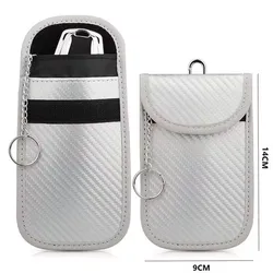 Carbon Fiber RFID Shielding Faraday Key Pouch - Anti - Theft, Anti - Induction, Neutral Style - Individual package (Silver vertical medium with chain and hook buckle)
