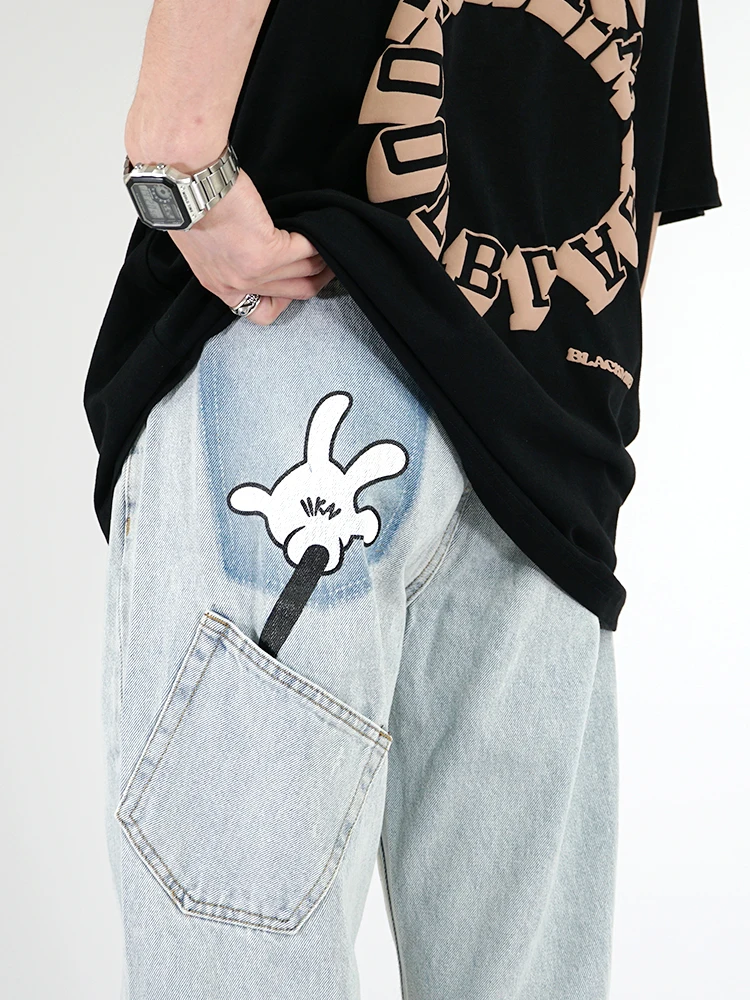 Y2k Printed Man Woman Blue Jeans Trousers for Men Trends Clothes Pants Men's Youth Trendyol Streetwear Baggy Casual Straight