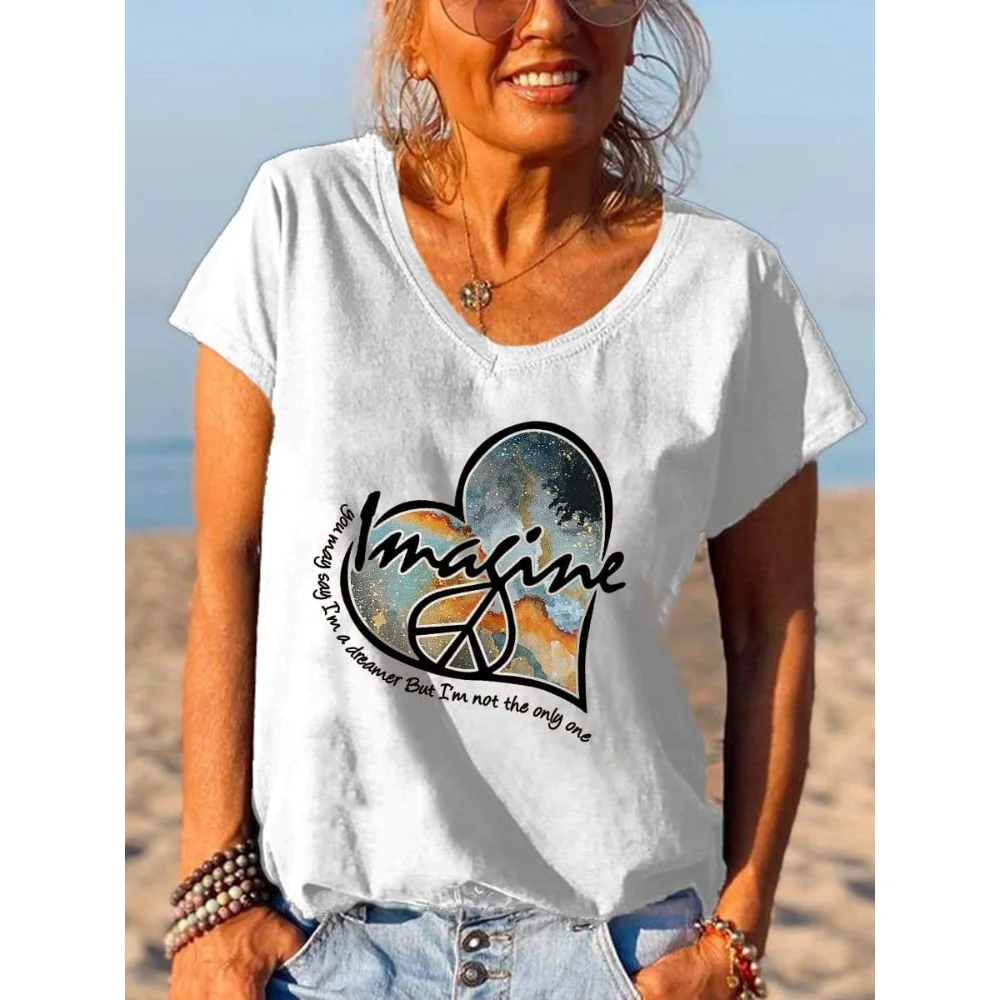 

Rheacмножество женских картин, вы можете сказать, что я Мечтатель мира, логотип, печатные Графические футболки, футболки