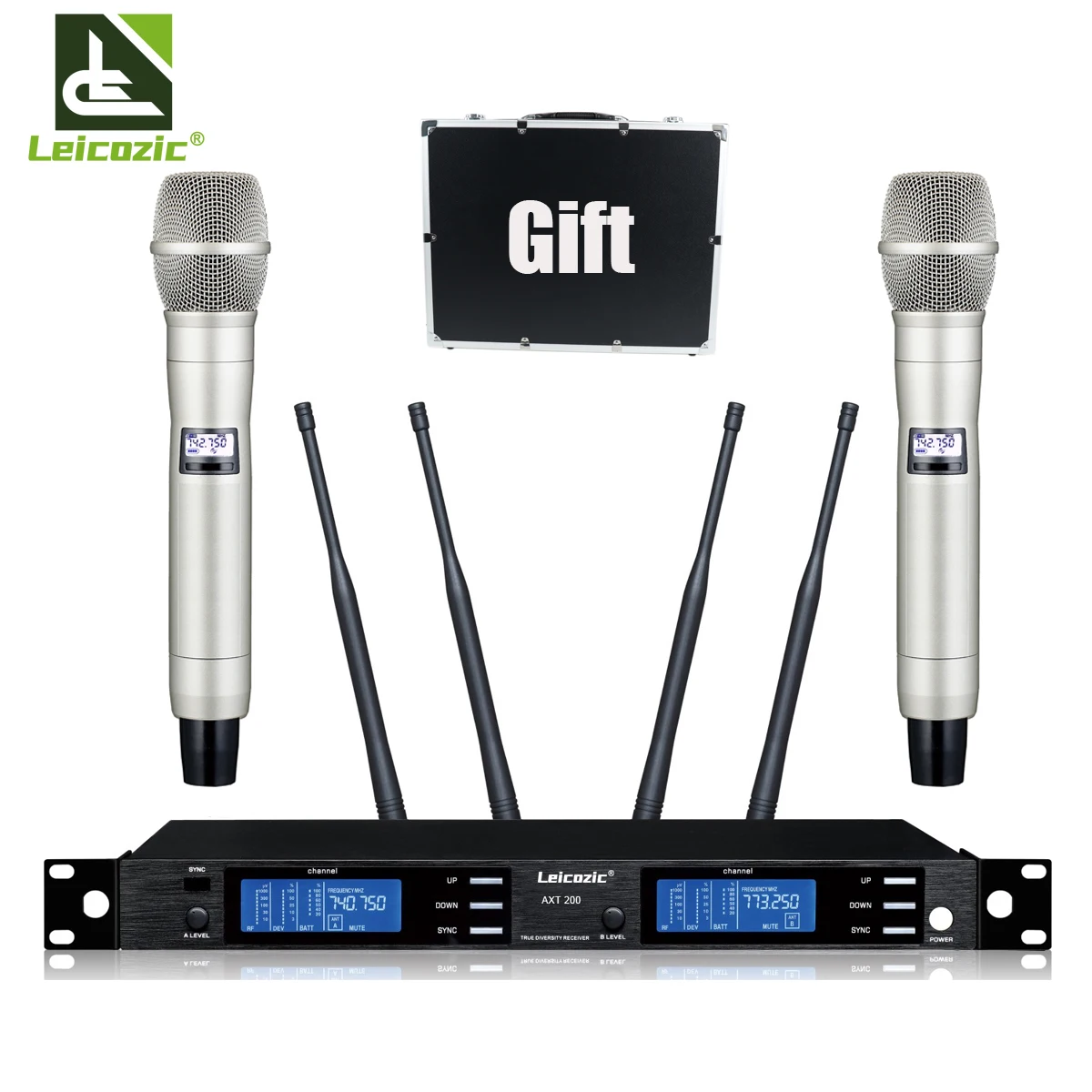 Microfoni Wireless Professionali Leozic Stage Micropone System Dual Microfono Inalambrico Mikrofon Metal Uhf Micro Pro Audio