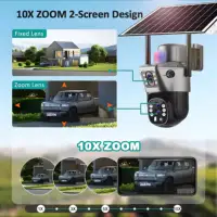 10x Zoom 4G SIM caméra solaire extérieure 6K 12MP trois objectifs HD Vision nocturne caméra de Surveillance IP Protection de sécurité PTZ CCTV Cam 3